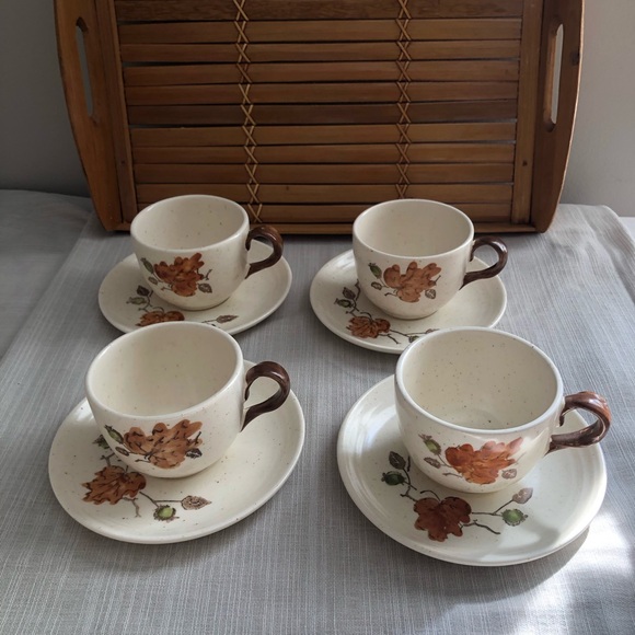 Poppy Trail Woodland four cups and saucers mid century pottery . 34$ - Picture 1 of 3